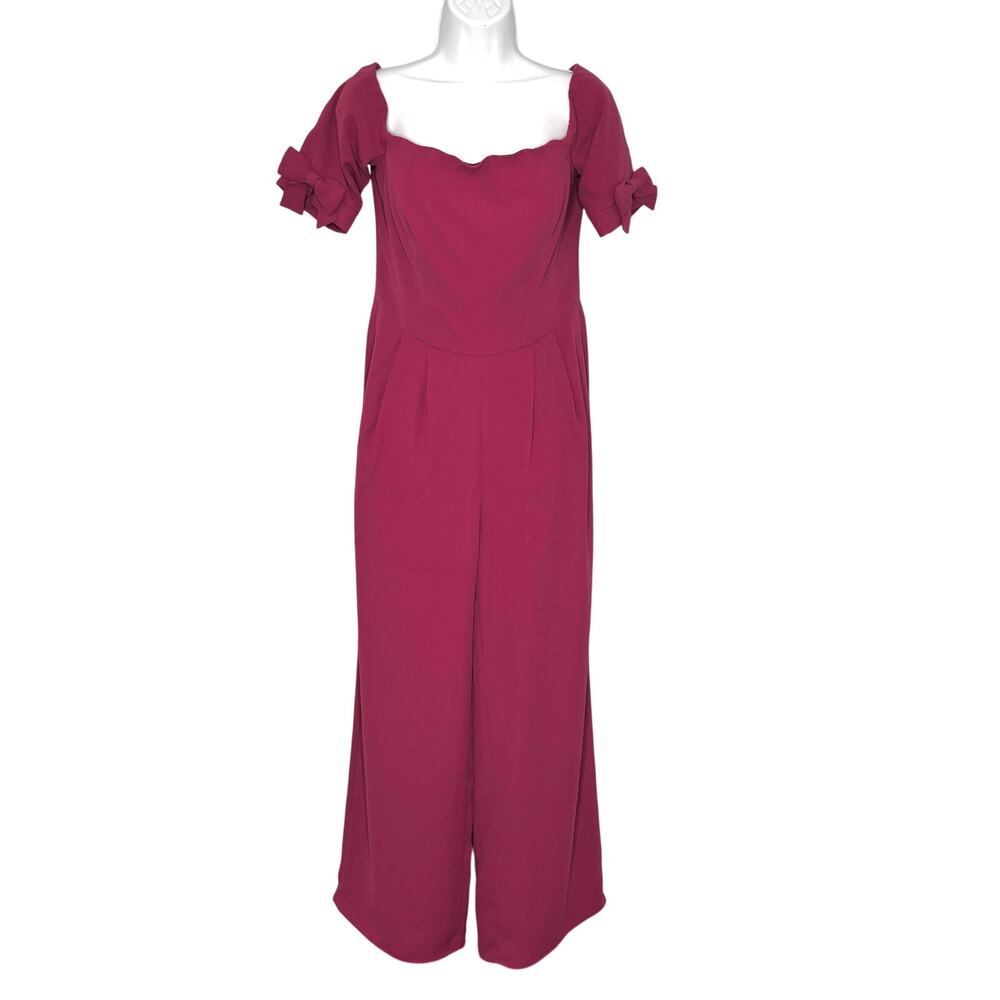 Gal Meets Glam Meredith Crepe Off Shoulder Jumpsuit Magenta Pink 6